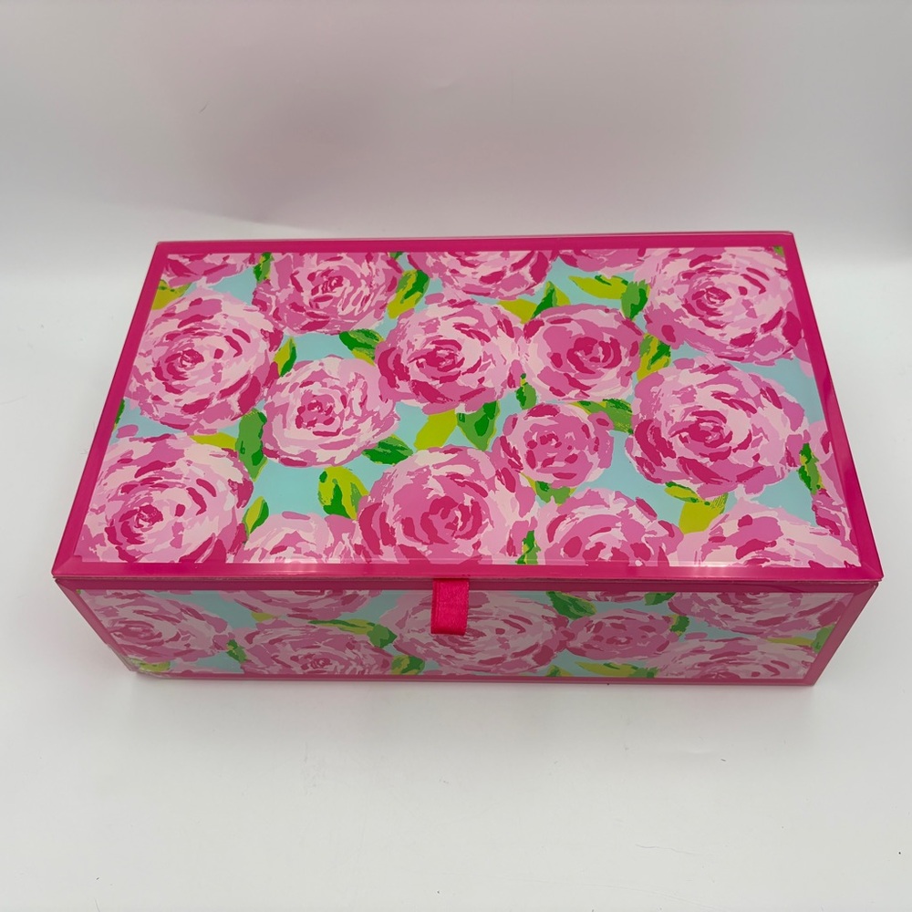 Lilly Pulitzer First Impression Floral Pink Glass Storage Box - Picture 6 of 11
